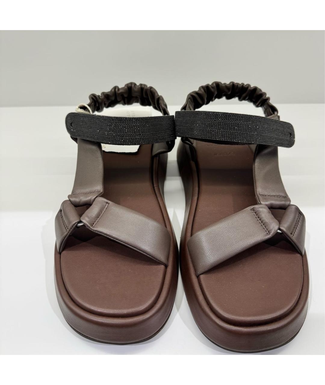 BRUNELLO CUCINELLI Коричневые кожаные босоножки, фото 2