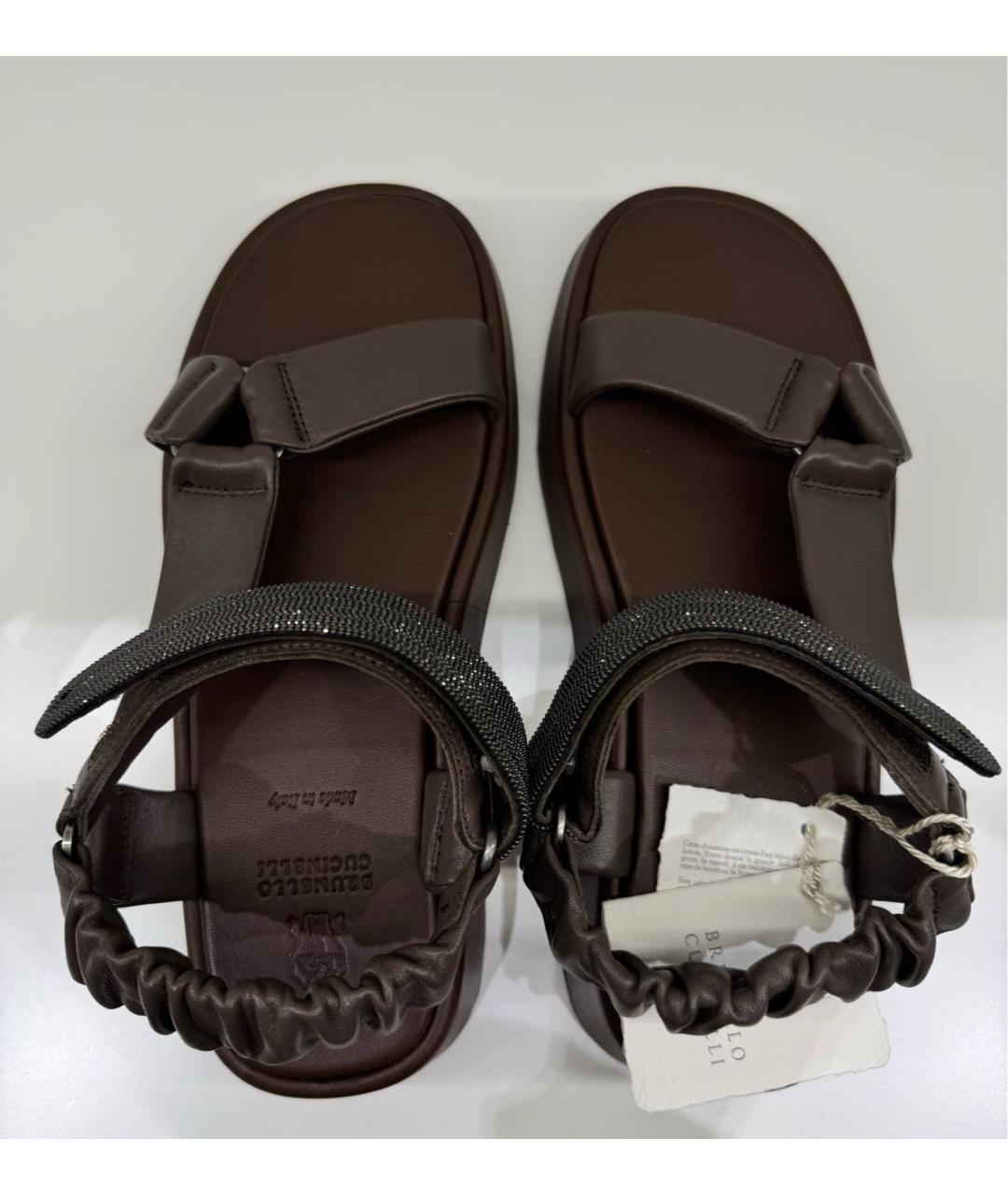 BRUNELLO CUCINELLI Коричневые кожаные босоножки, фото 3