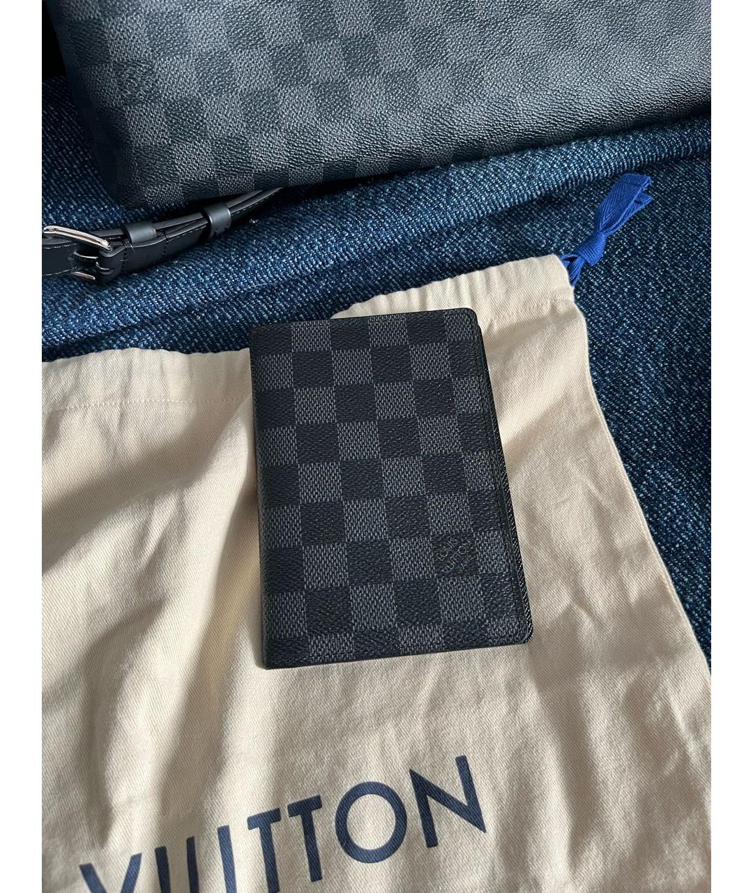 LOUIS VUITTON Антрацитовый кожаный кошелек, фото 6