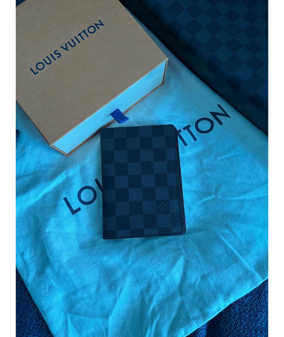 LOUIS VUITTON Антрацитовый кожаный кошелек, фото 2