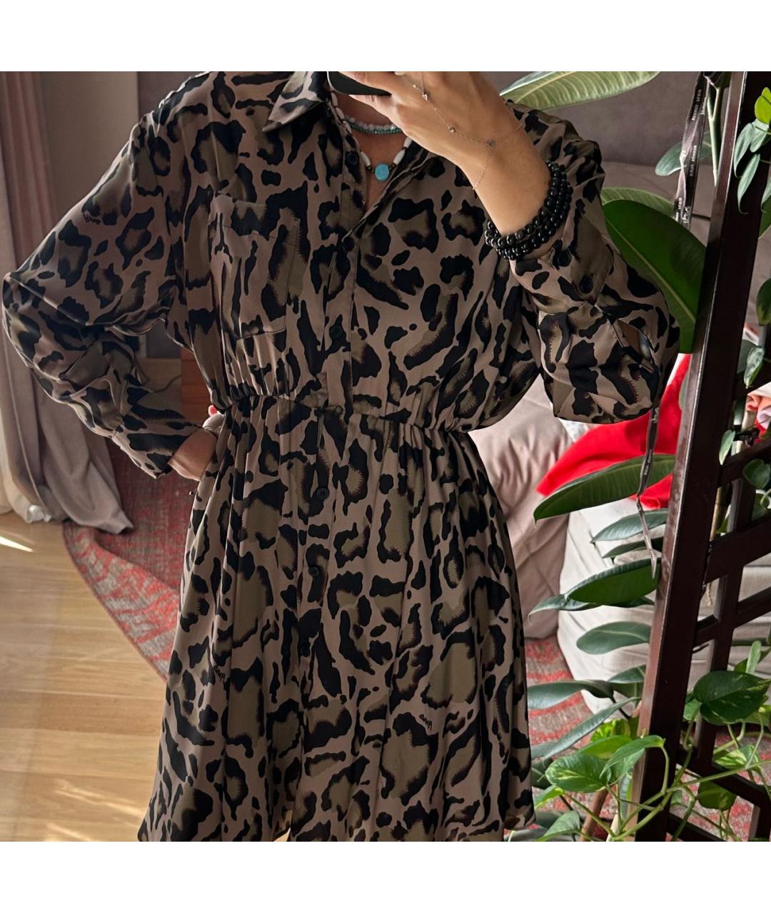 PINKO Коричневое хлопковое повседневное платье, фото 4