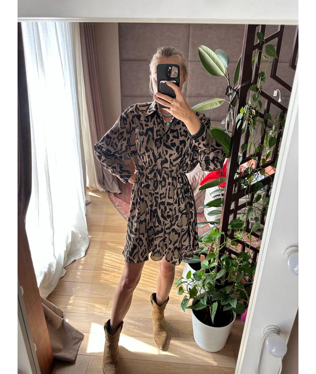 PINKO Коричневое хлопковое повседневное платье, фото 5