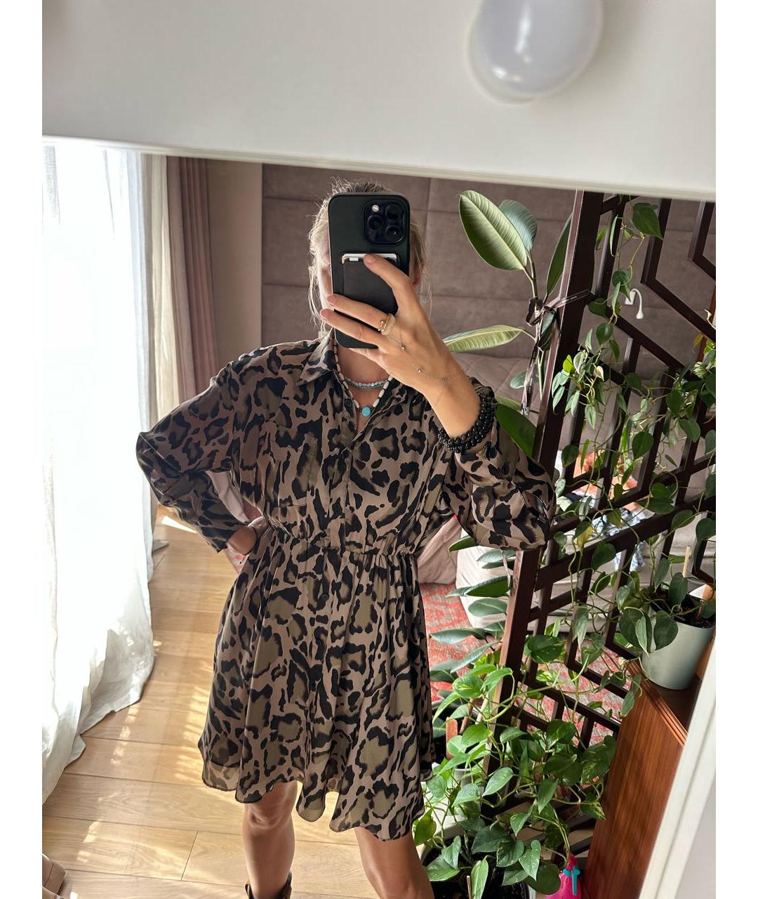 PINKO Коричневое хлопковое повседневное платье, фото 2