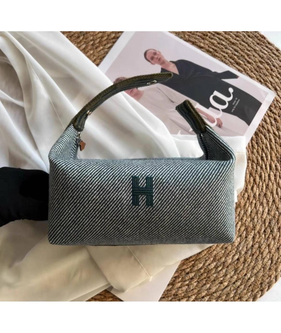 HERMES Серая тканевая косметичка, фото 7