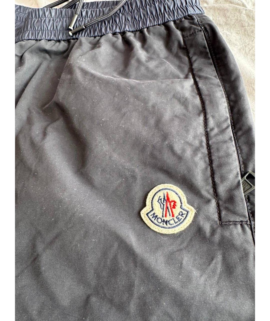 MONCLER Темно-синие полиамидовые повседневные брюки, фото 4