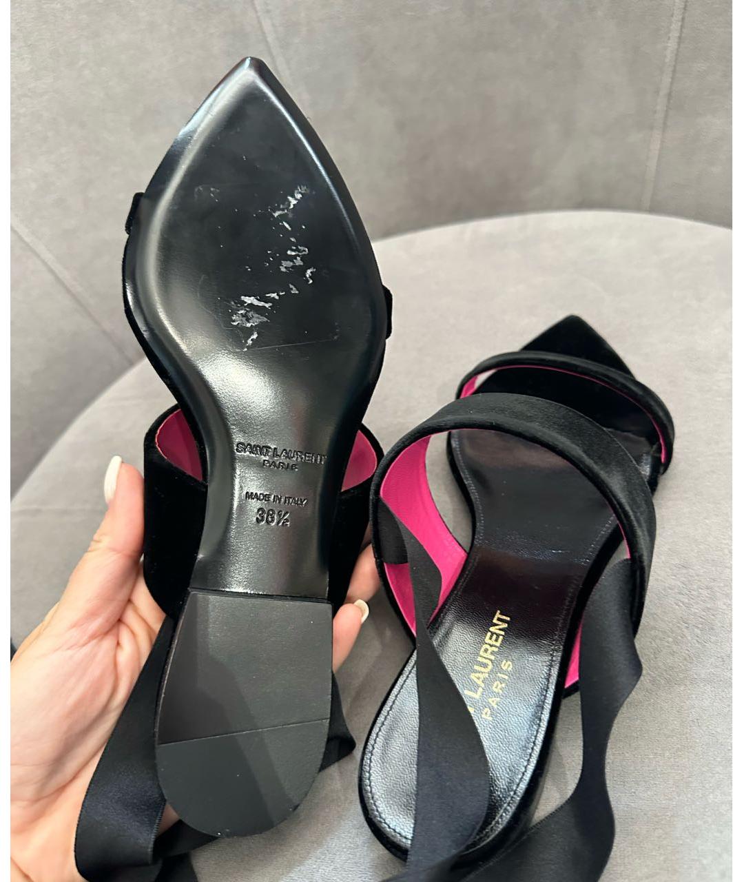 SAINT LAURENT Черные замшевые босоножки, фото 5