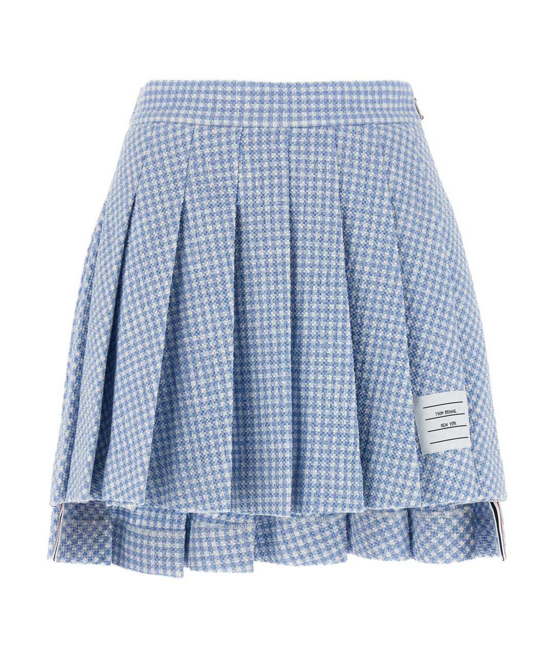 THOM BROWNE Голубая хлопковая юбка мини, фото 1