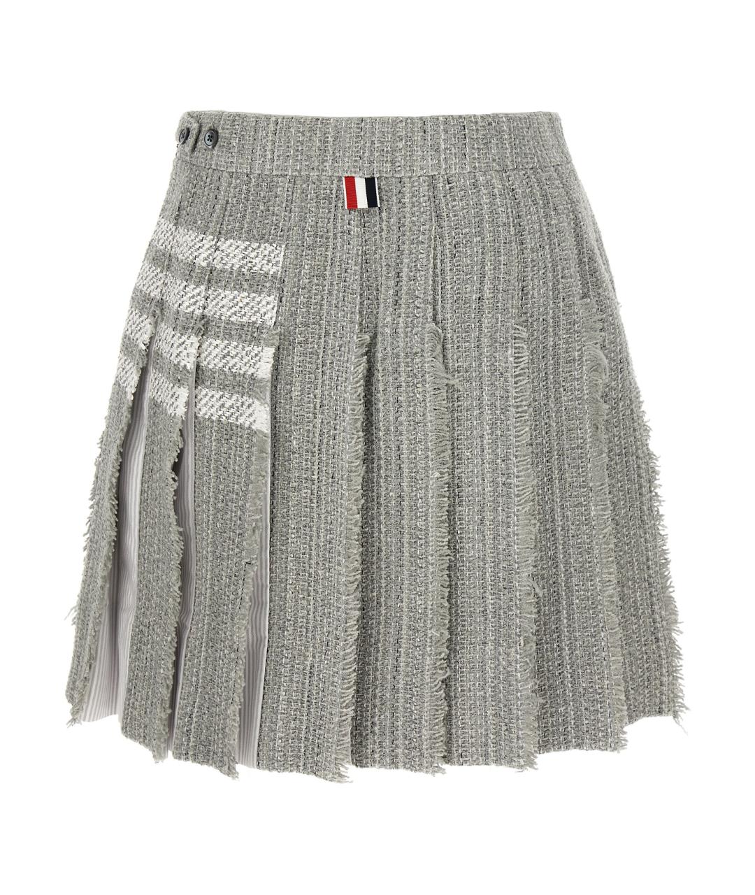 THOM BROWNE Серая хлопковая юбка мини, фото 2