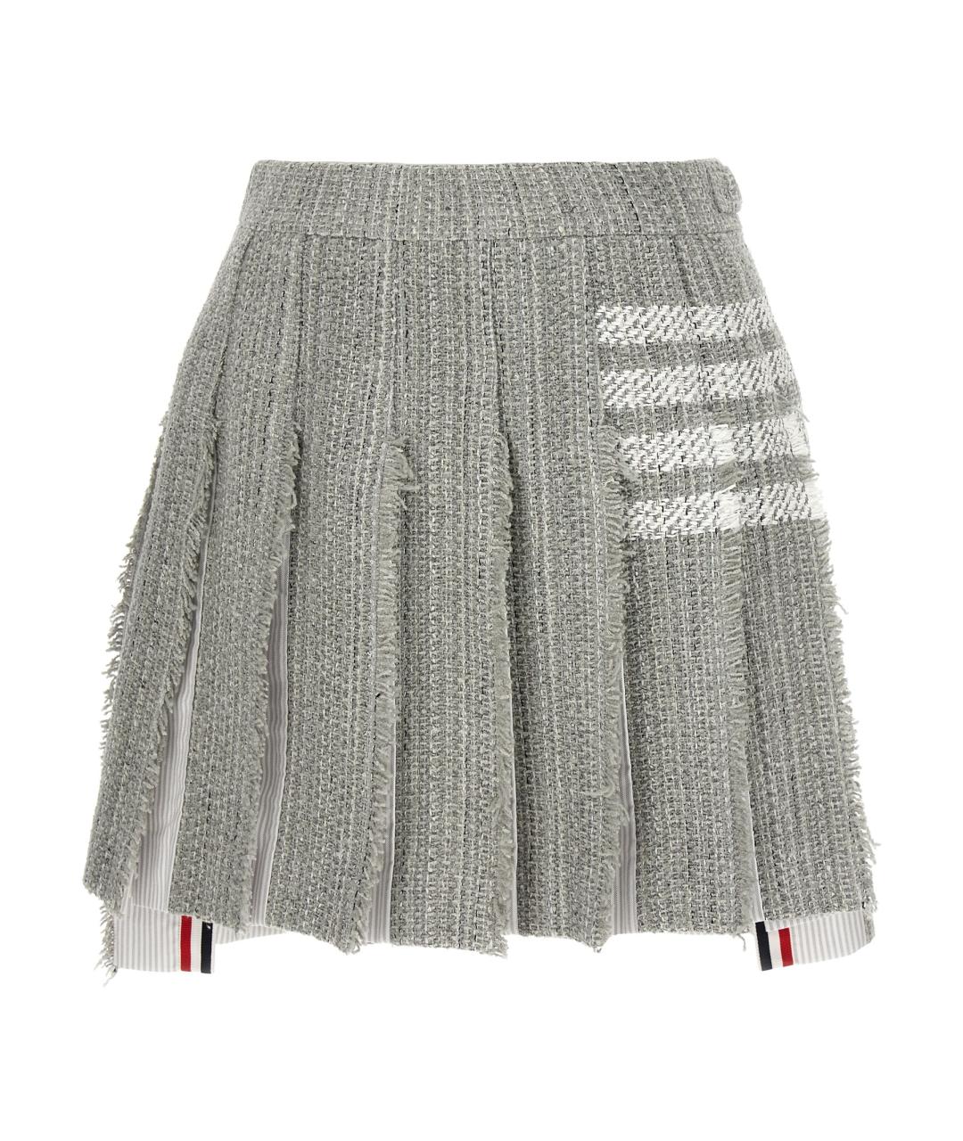 THOM BROWNE Серая хлопковая юбка мини, фото 1