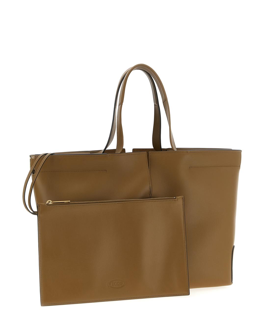 TOD'S Хаки кожаная сумка тоут, фото 3