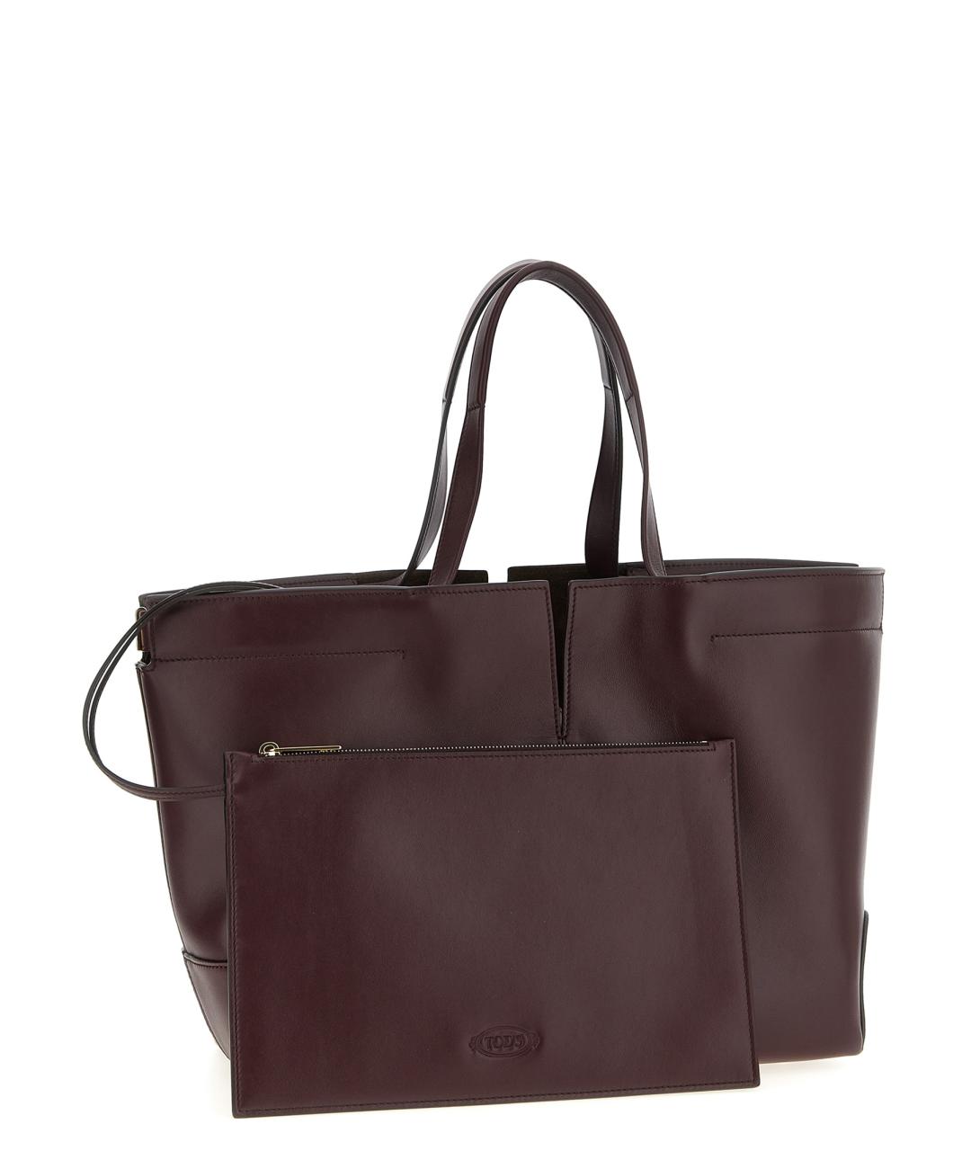 TOD'S Бордовая кожаная сумка тоут, фото 3