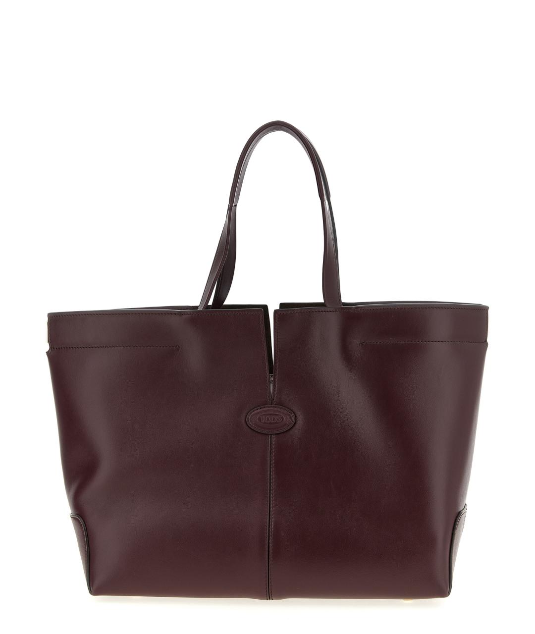 TOD'S Бордовая кожаная сумка тоут, фото 1