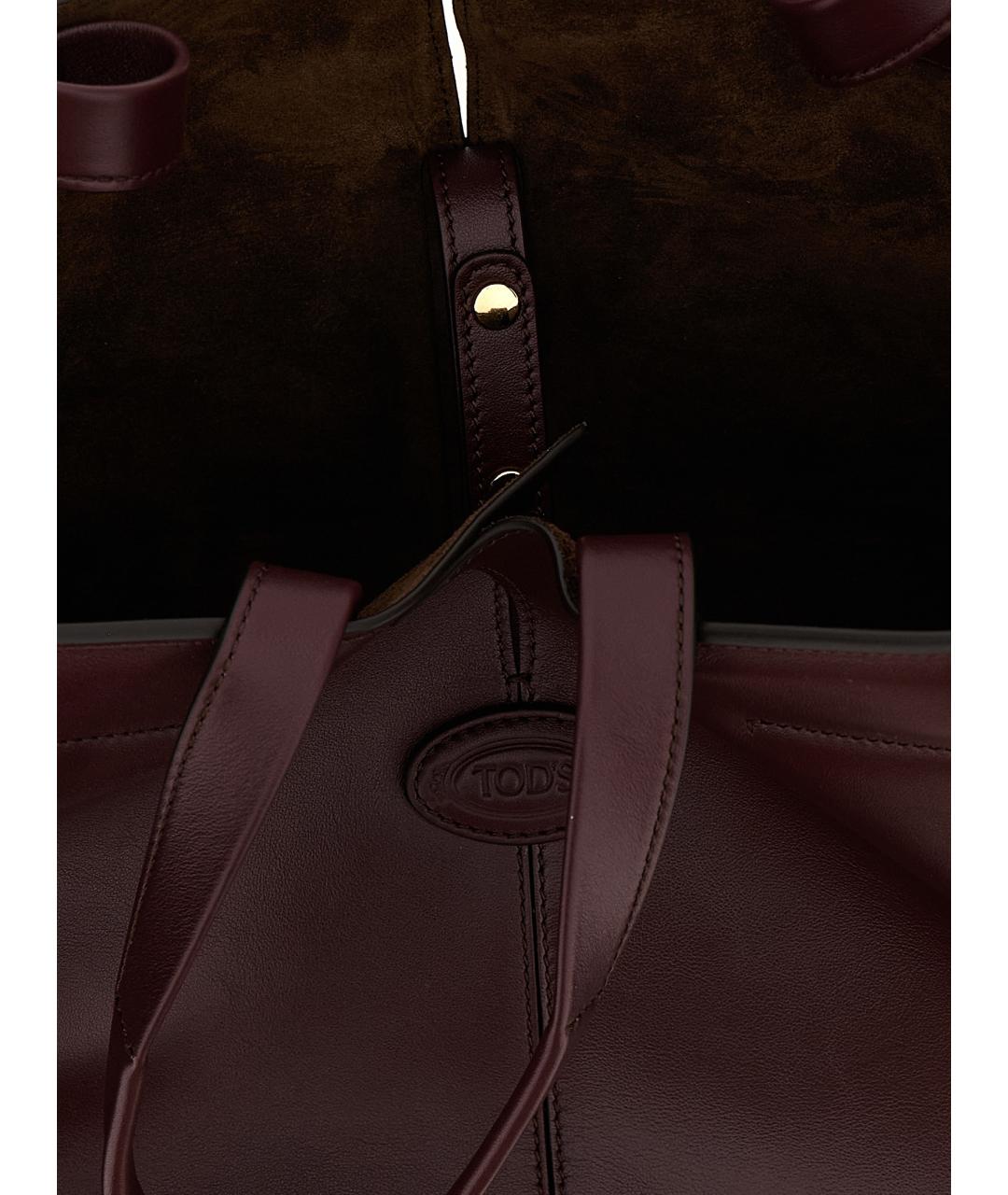 TOD'S Бордовая кожаная сумка тоут, фото 4