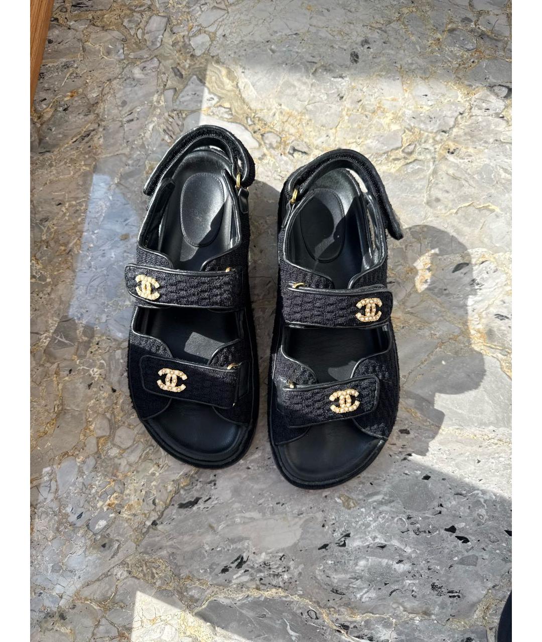CHANEL Черные текстильные сандалии, фото 2