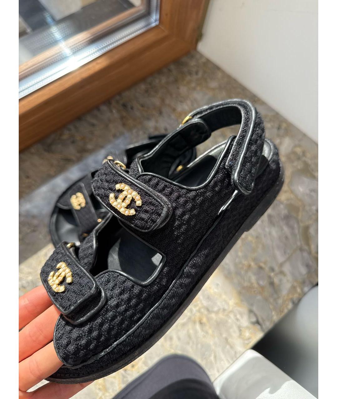 CHANEL Черные текстильные сандалии, фото 3