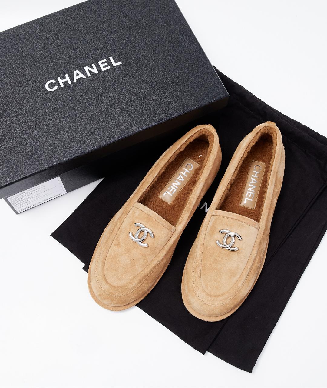 CHANEL Бежевые замшевые лоферы, фото 6