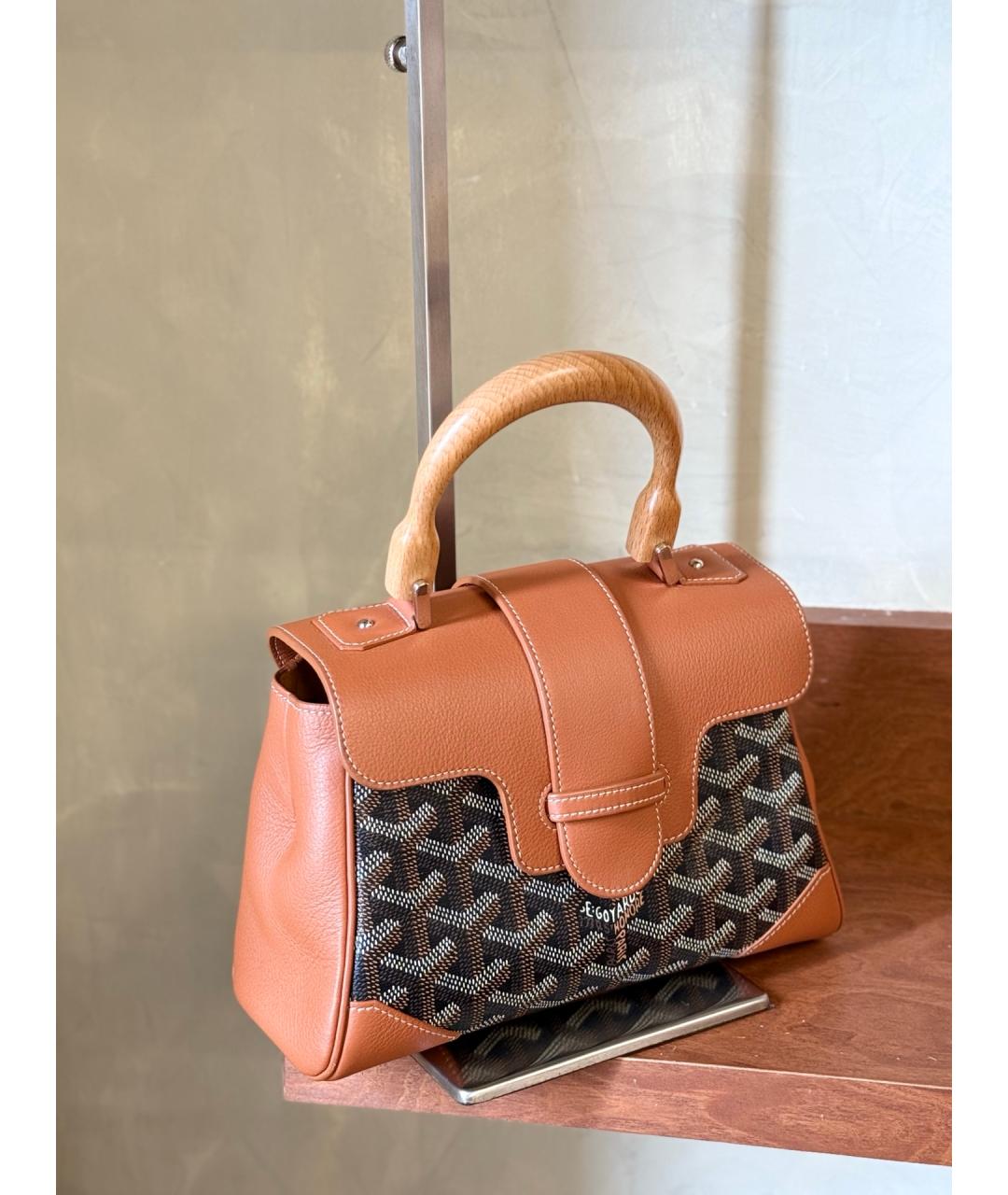 GOYARD Коричневая сумка с короткими ручками из искусственной кожи, фото 6