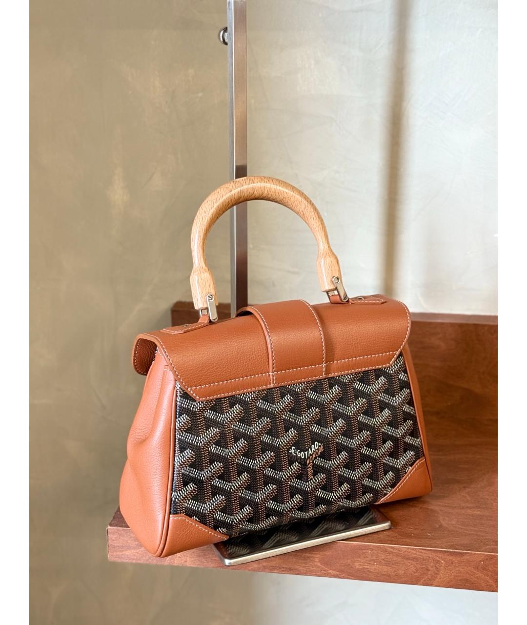 GOYARD Коричневая сумка с короткими ручками из искусственной кожи, фото 9