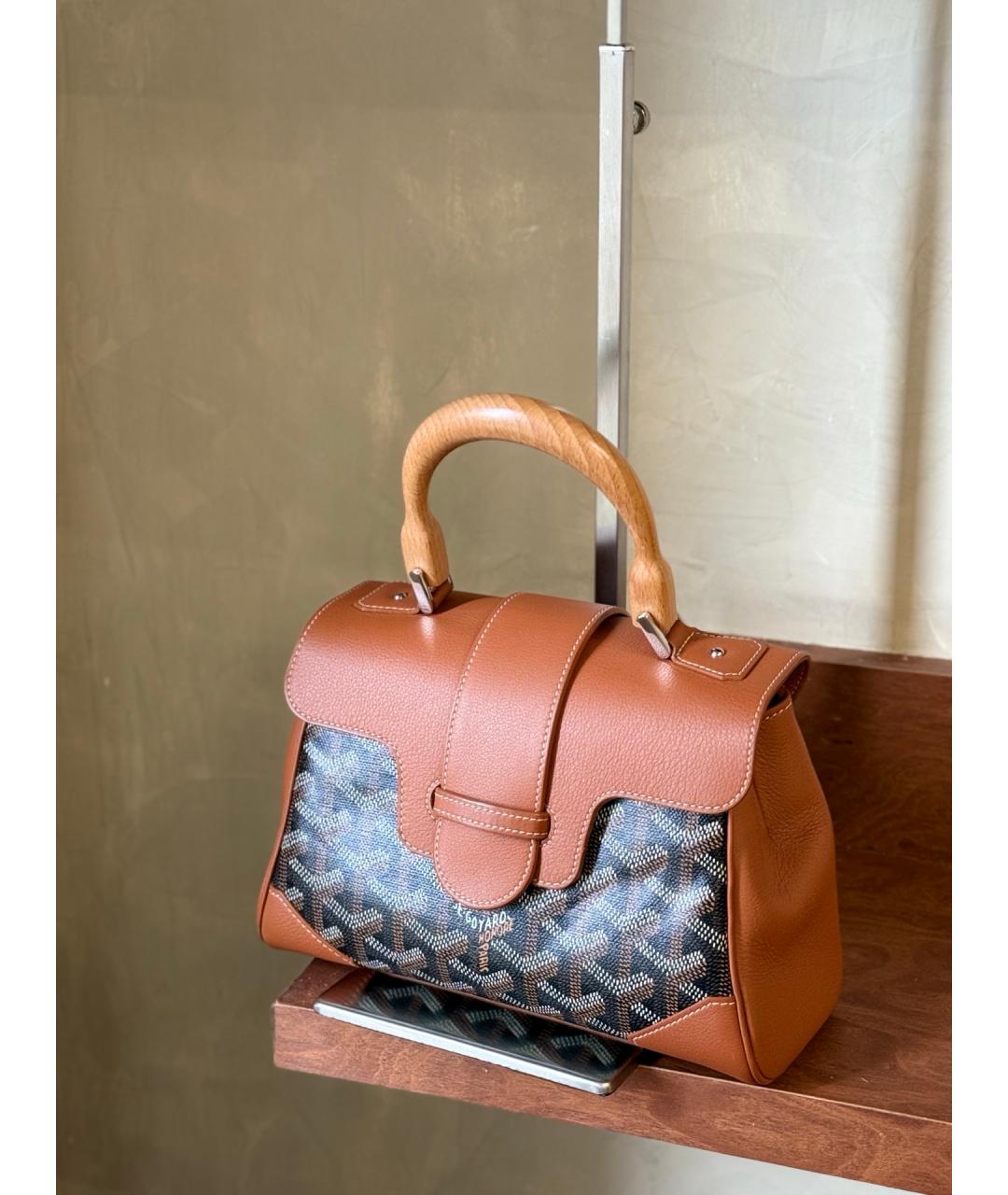 GOYARD Коричневая сумка с короткими ручками из искусственной кожи, фото 5