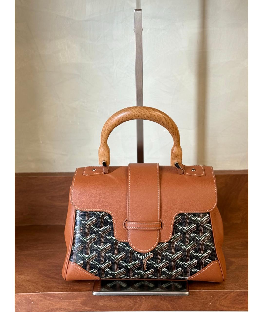 GOYARD Коричневая сумка с короткими ручками из искусственной кожи, фото 3