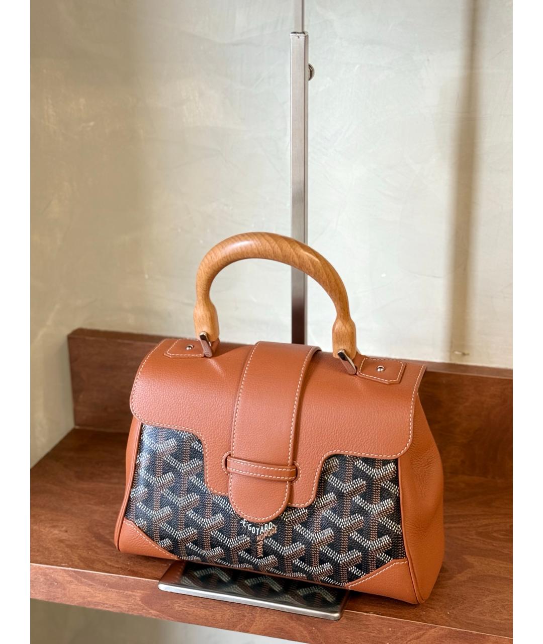 GOYARD Коричневая сумка с короткими ручками из искусственной кожи, фото 4