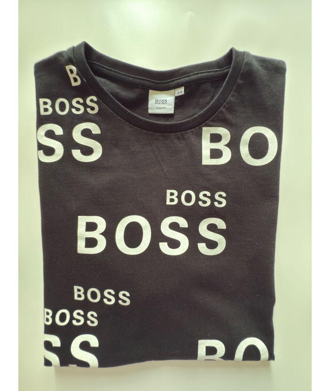 BOSS KIDS Черная хлопковая детская футболка, фото 5
