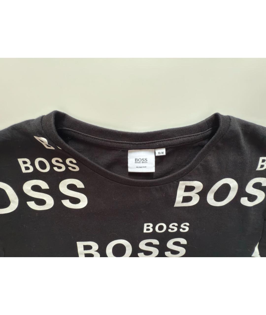 BOSS KIDS Черная хлопковая детская футболка, фото 2