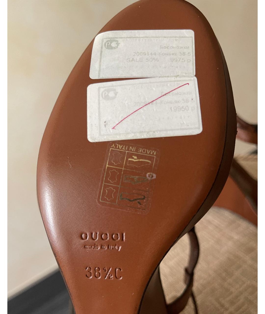 GUCCI Коричневые кожаные босоножки, фото 4