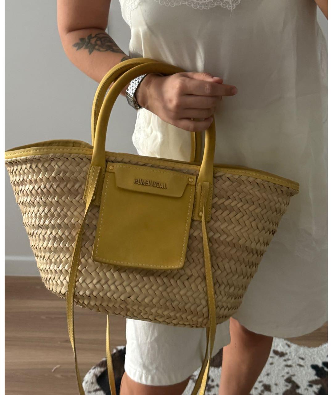 JACQUEMUS Желтая пелетеная пляжная сумка, фото 7