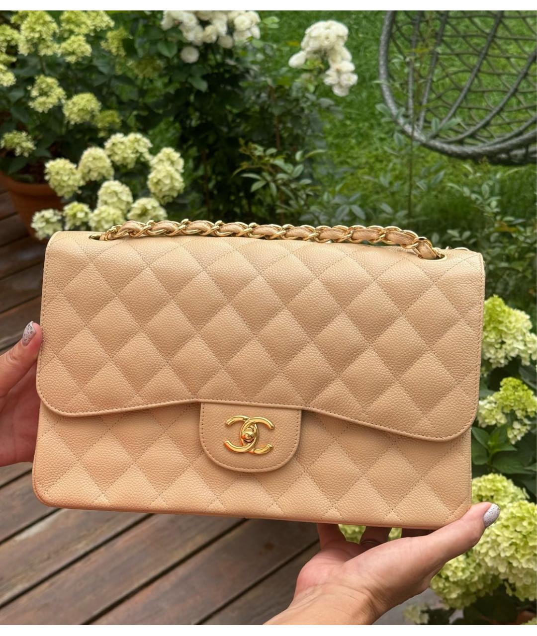 CHANEL Бежевая кожаная сумка через плечо, фото 8