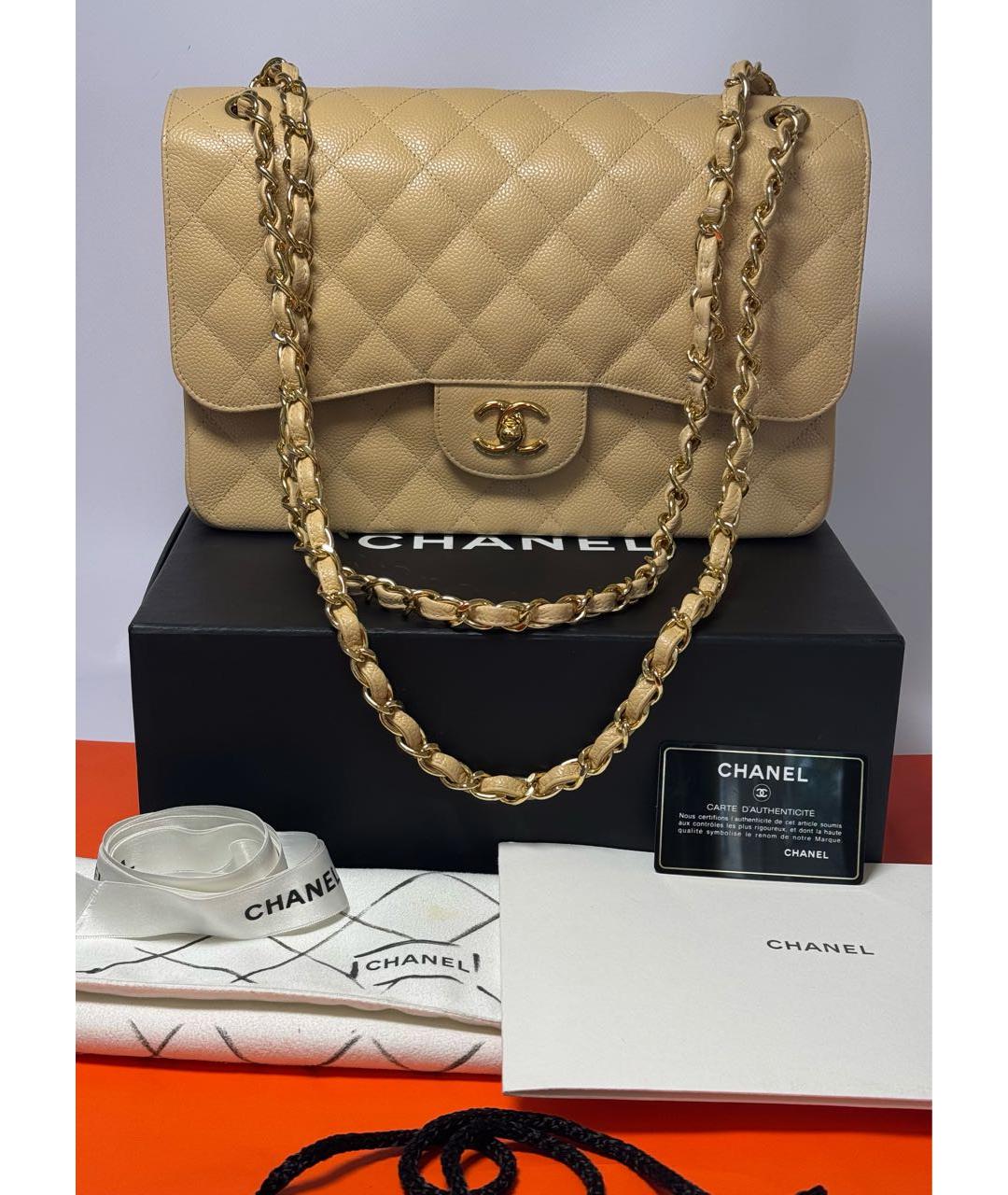 CHANEL Бежевая кожаная сумка через плечо, фото 5