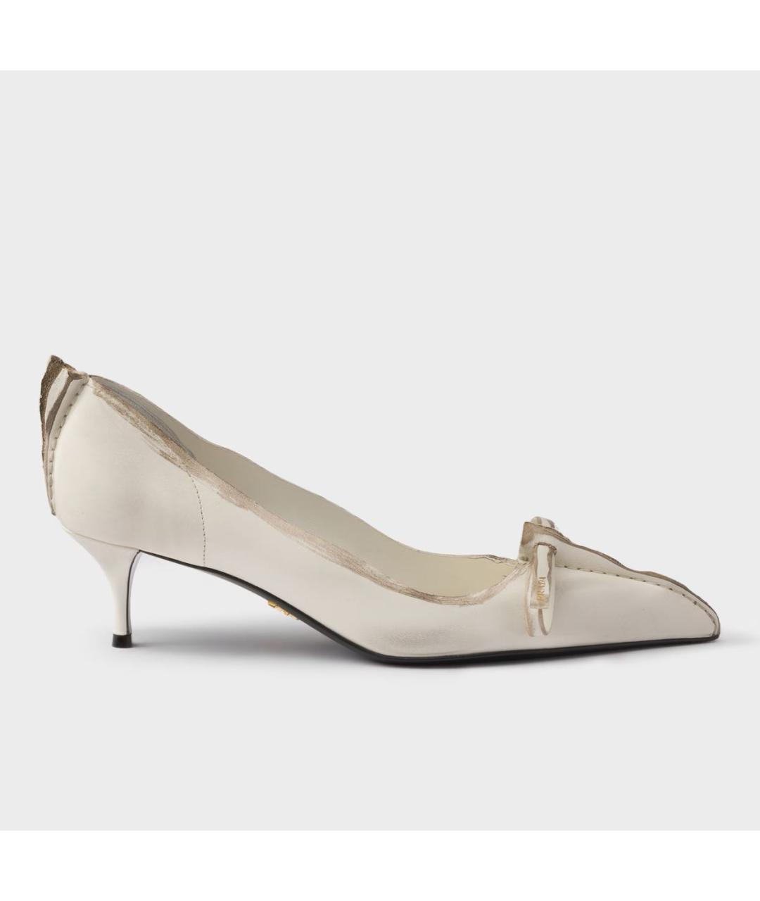 PRADA Белые кожаные лодочки на низком каблуке, фото 8