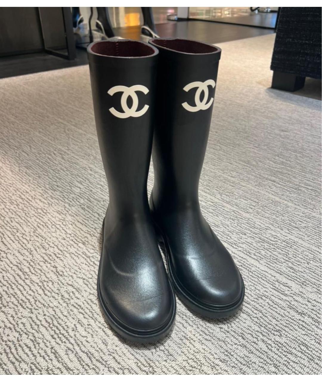 CHANEL Черные резиновые сапоги, фото 2