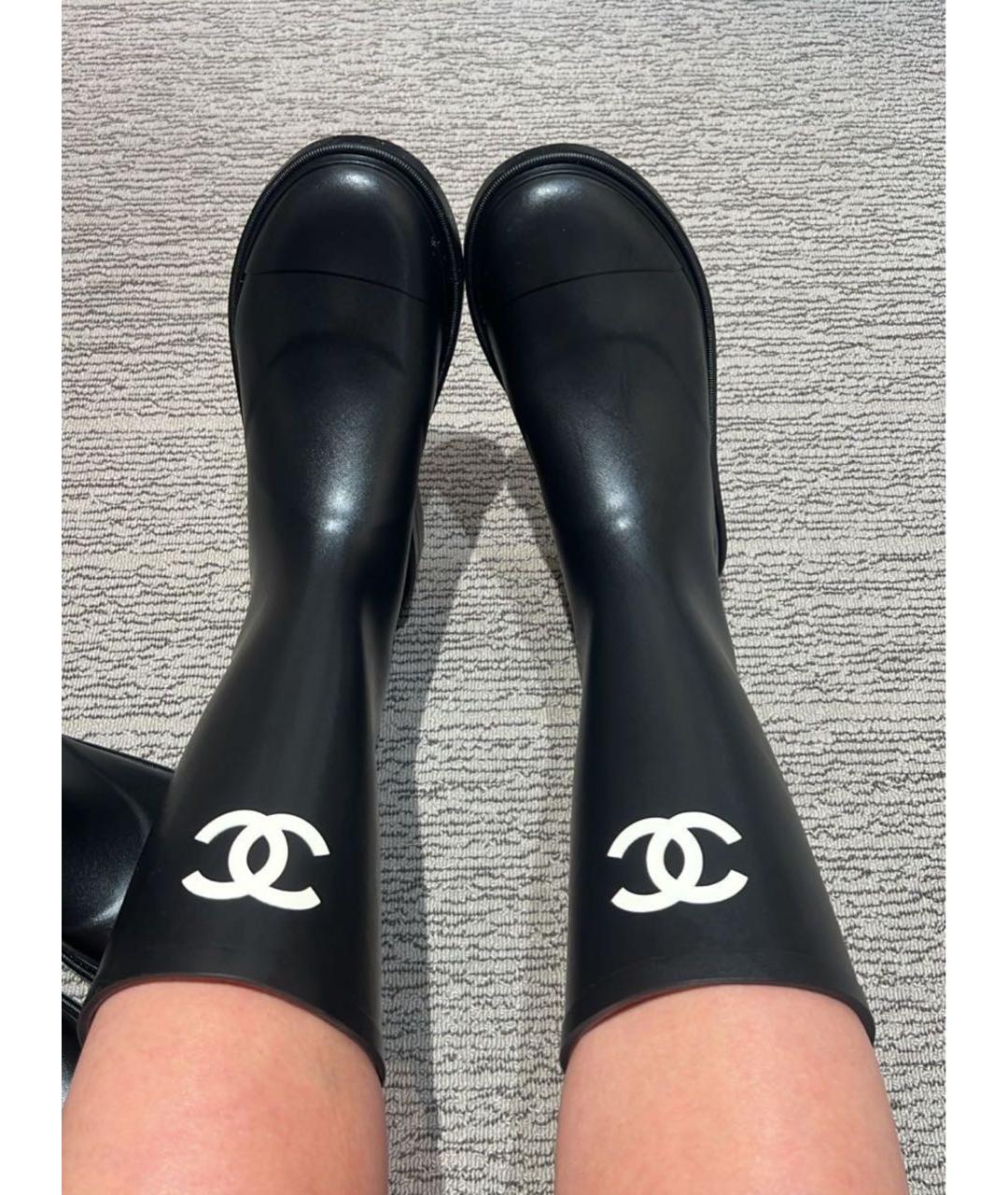 CHANEL Черные резиновые сапоги, фото 4