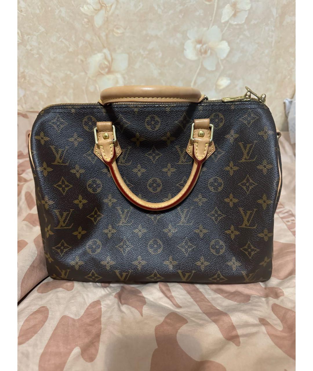 LOUIS VUITTON Коричневая кожаная сумка с короткими ручками, фото 3