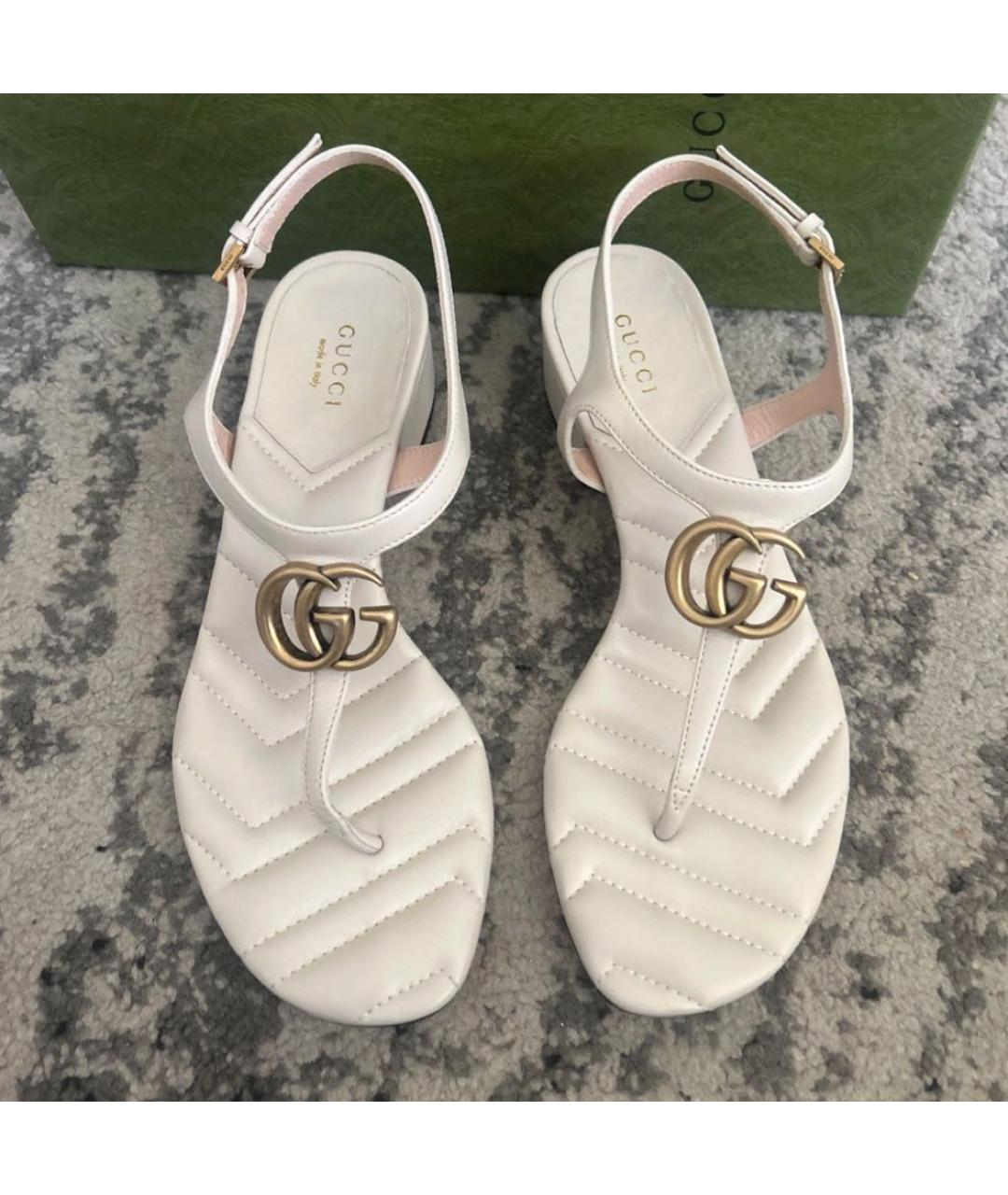 GUCCI Белые кожаные сандалии, фото 4