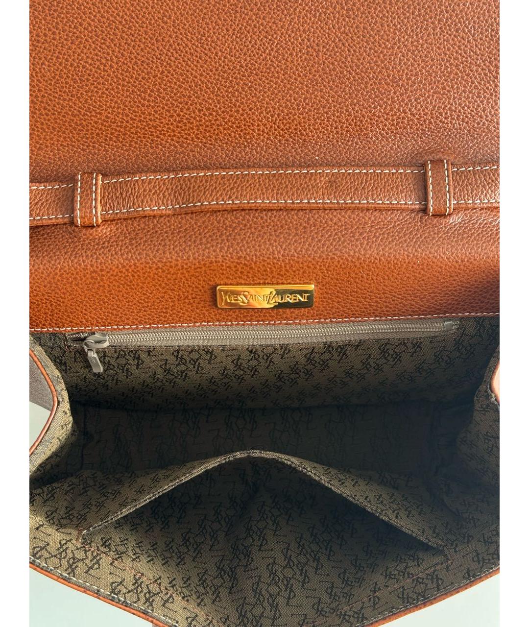 SAINT LAURENT Коричневая кожаная сумка через плечо, фото 5
