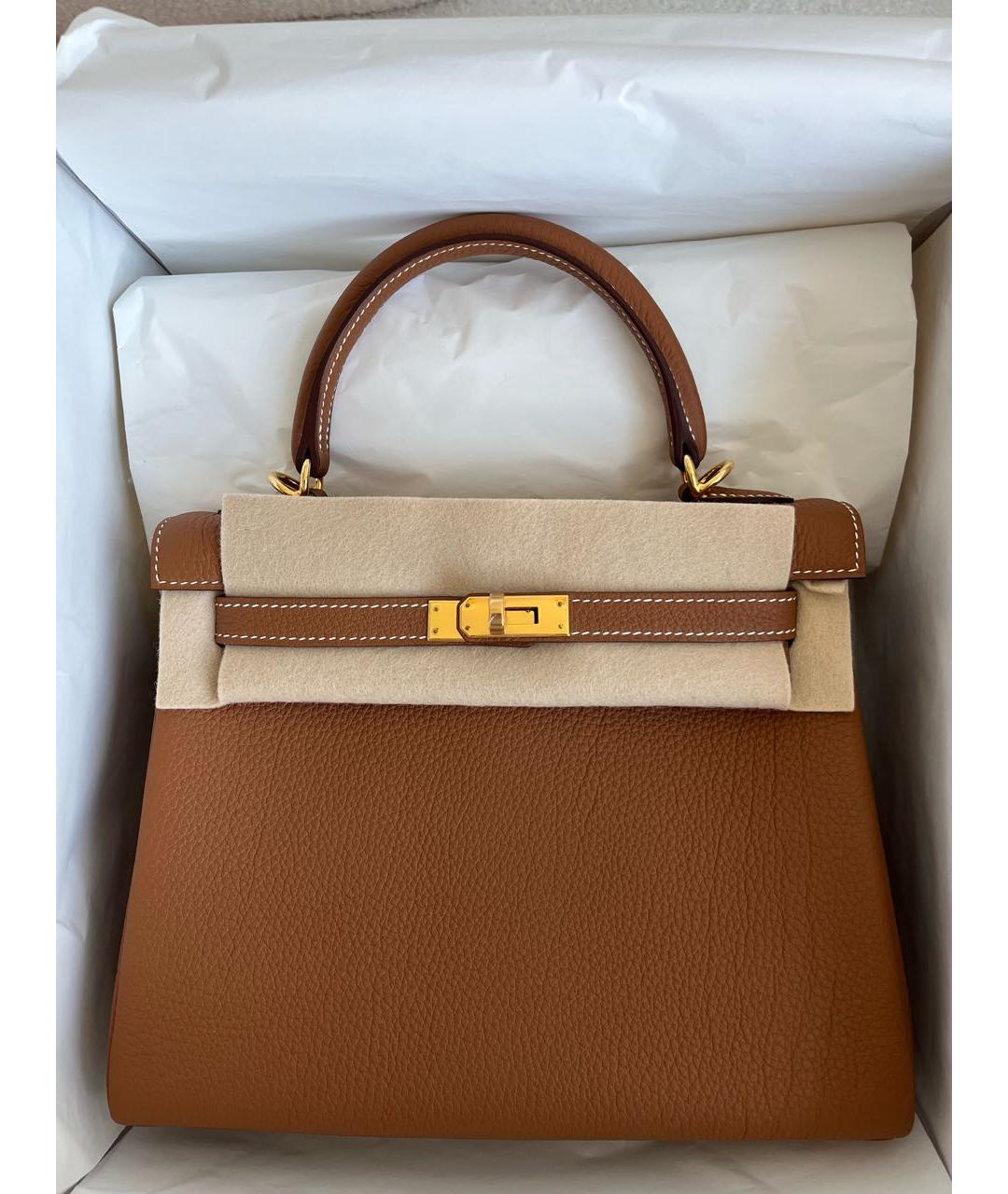HERMES Золотая кожаная сумка с короткими ручками, фото 5