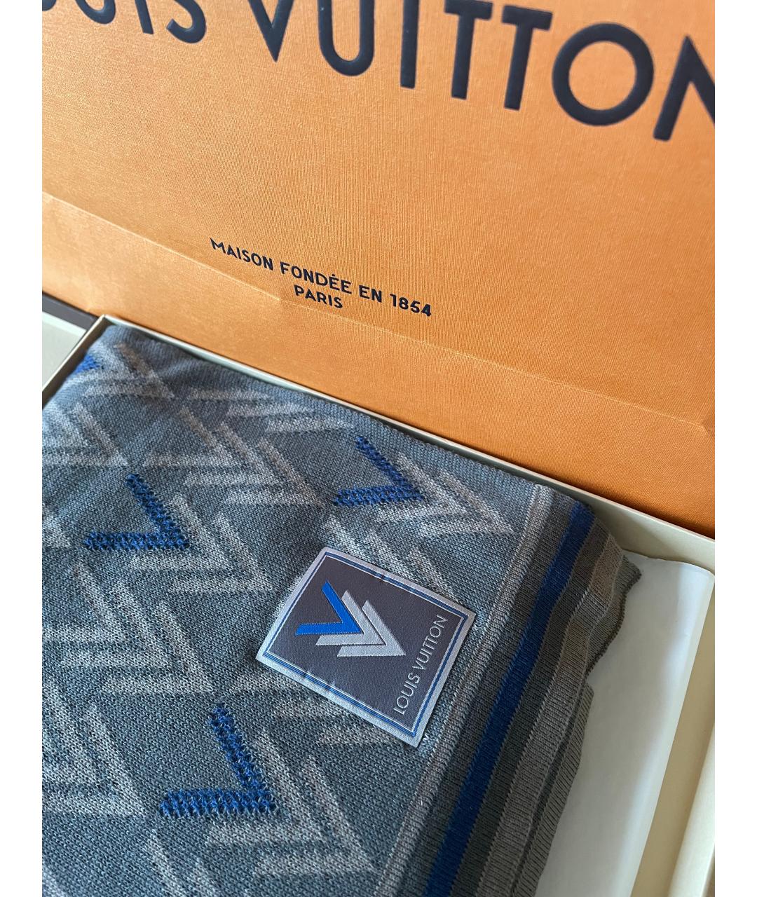 LOUIS VUITTON Серый хлопковый шарф, фото 7