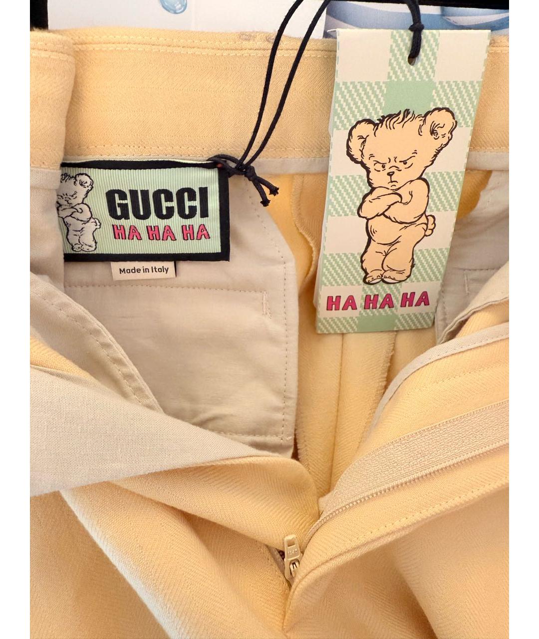 GUCCI Желтые шерстяные прямые брюки, фото 3