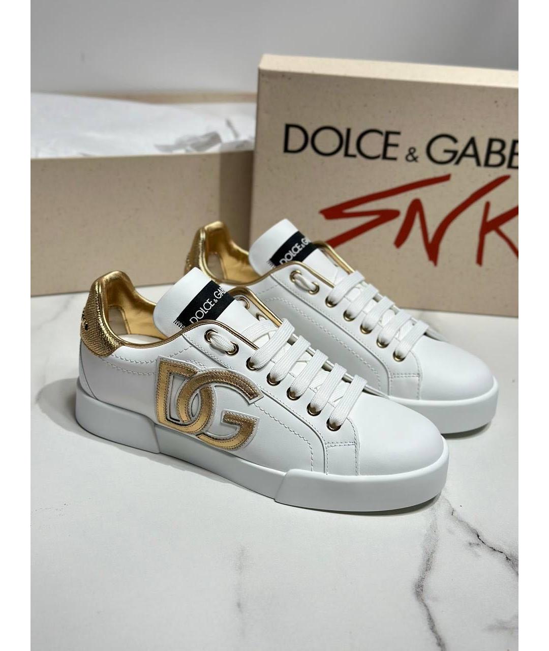 DOLCE&GABBANA Белые кожаные кеды, фото 2