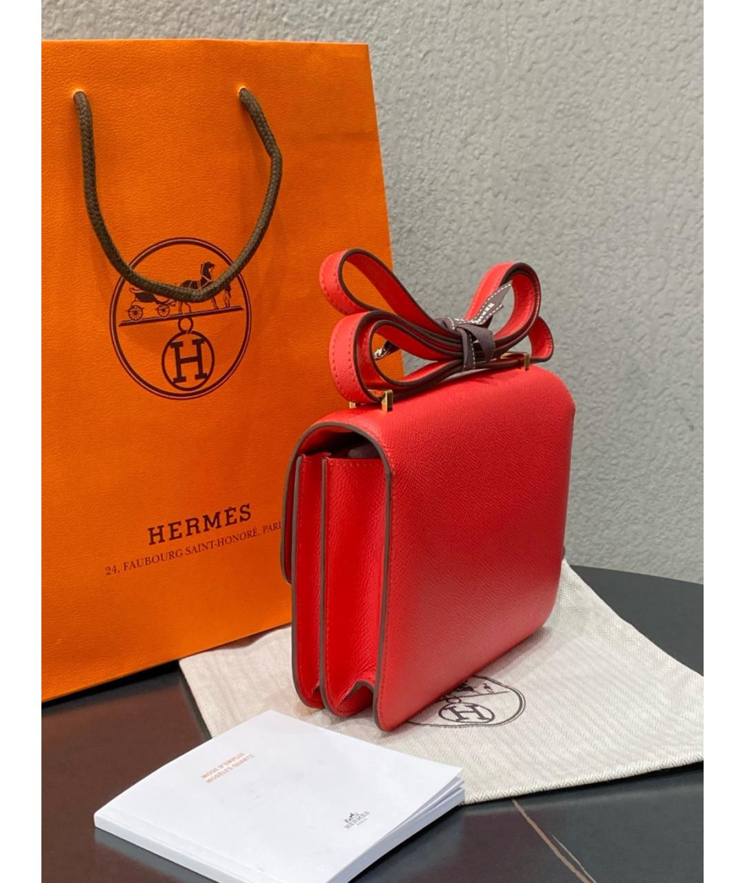 HERMES Оранжевая кожаная сумка через плечо, фото 5