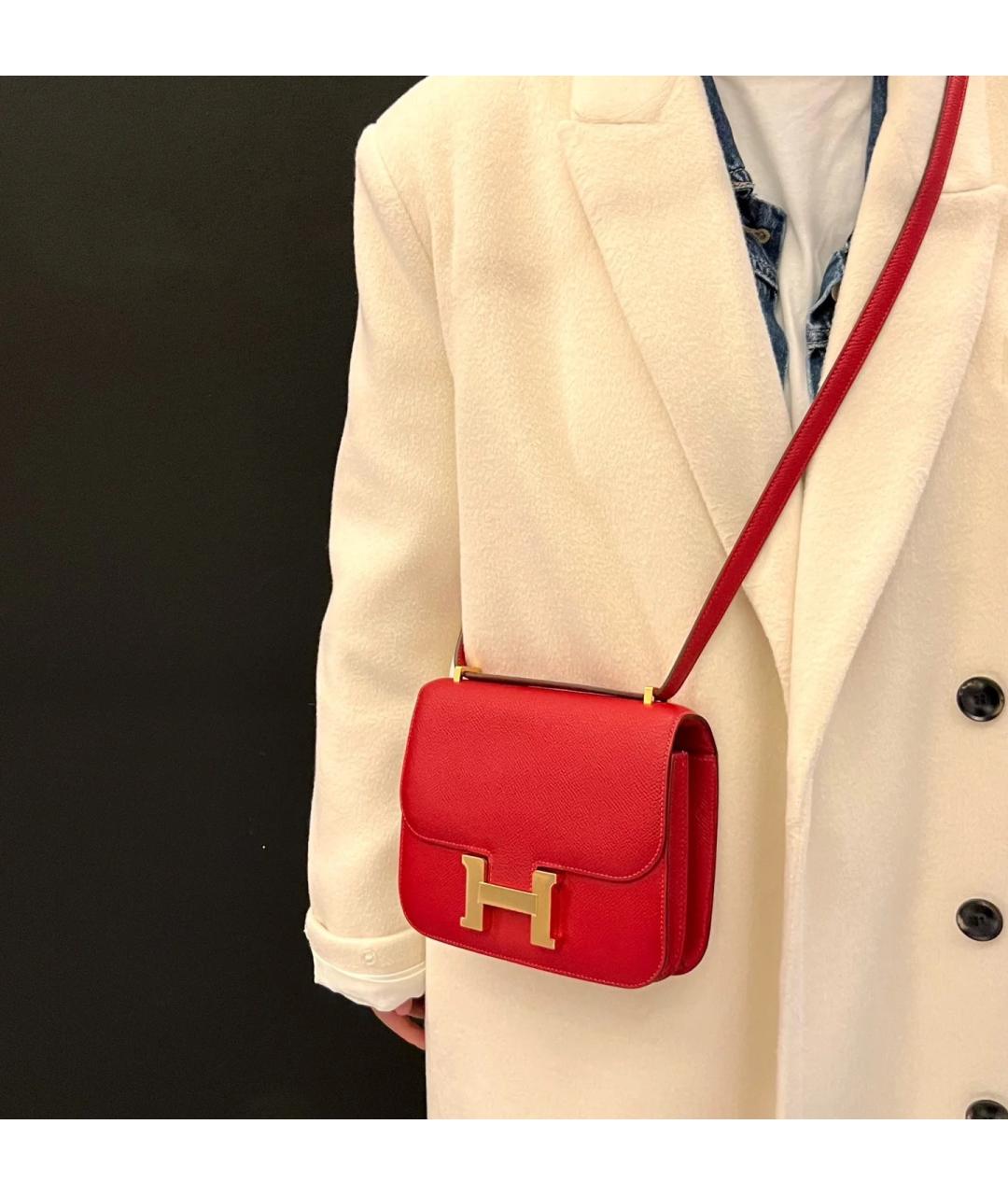 HERMES Оранжевая кожаная сумка через плечо, фото 9