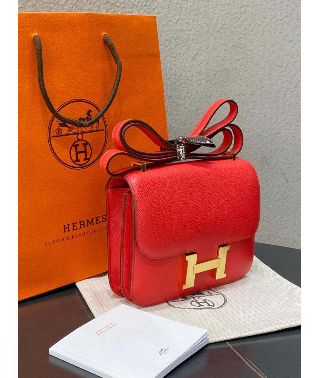 HERMES Оранжевая кожаная сумка через плечо, фото 4