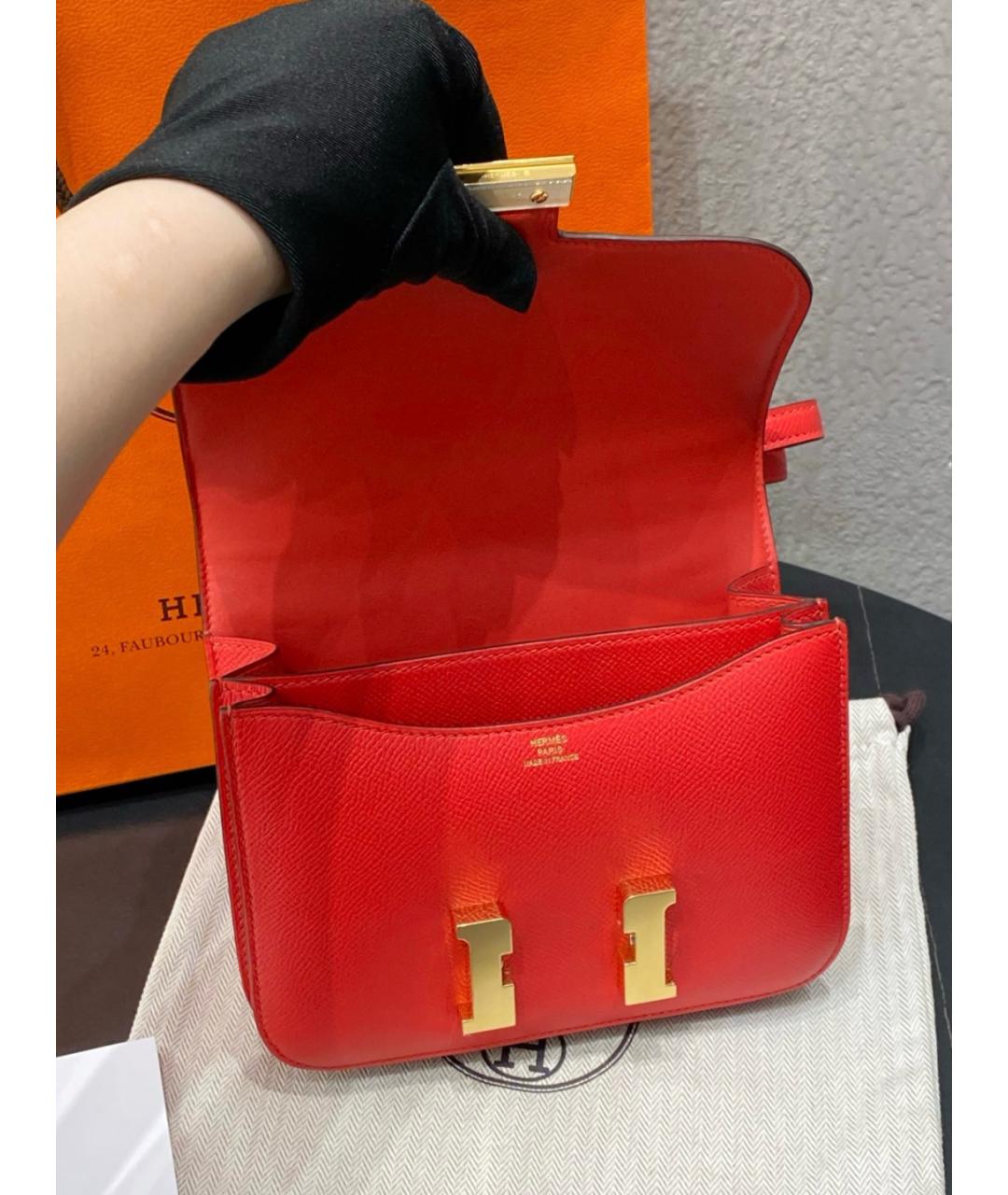 HERMES Оранжевая кожаная сумка через плечо, фото 7