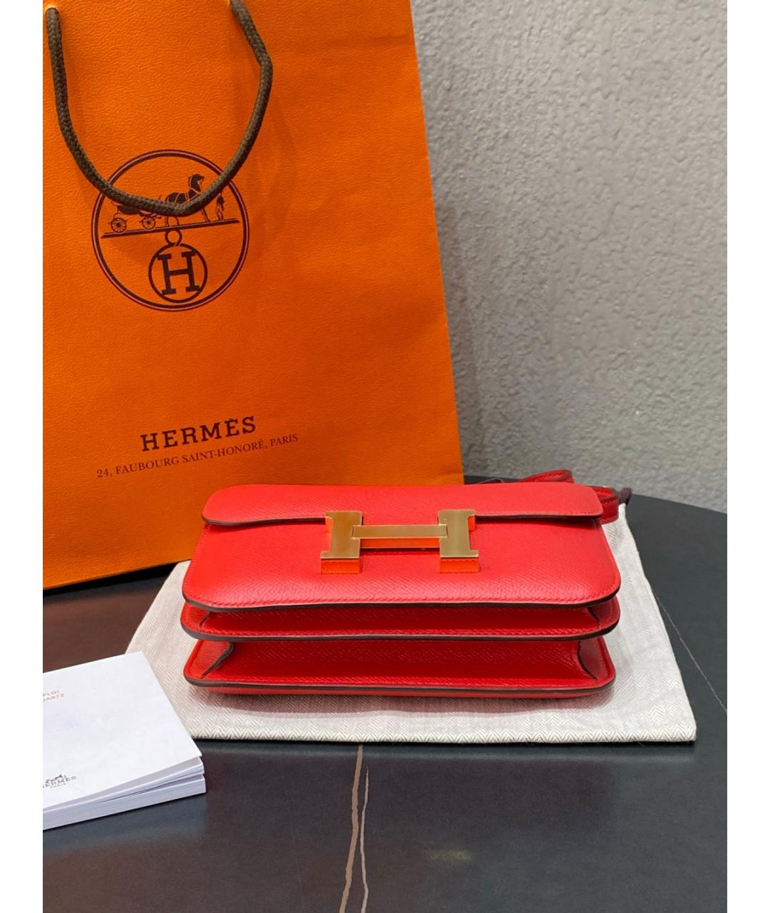 HERMES Оранжевая кожаная сумка через плечо, фото 6