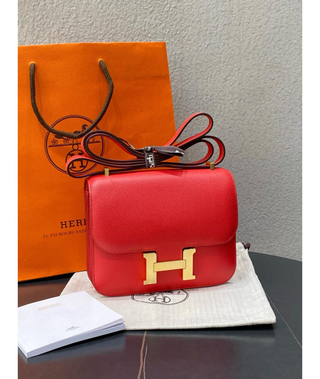 HERMES Оранжевая кожаная сумка через плечо, фото 2