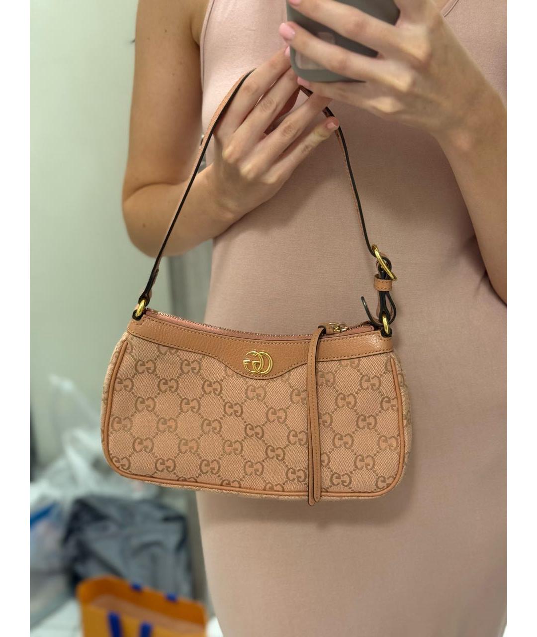 GUCCI Коралловая тканевая сумка с короткими ручками, фото 5