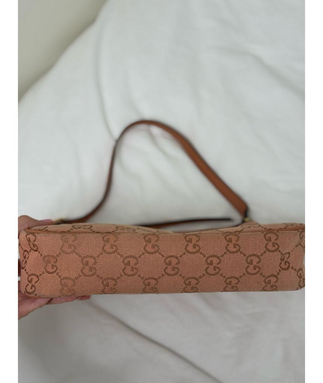 GUCCI Коралловая тканевая сумка с короткими ручками, фото 3