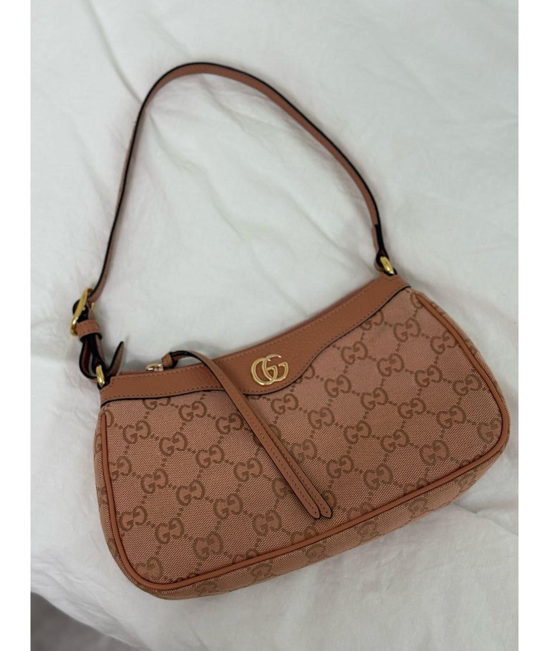 GUCCI Коралловая тканевая сумка с короткими ручками, фото 6